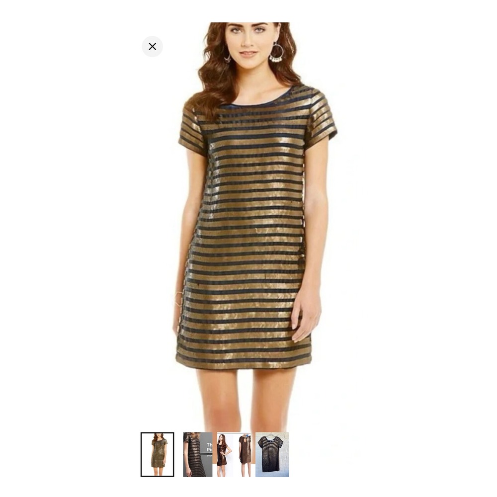 French Connection Limited Edition Dress  8 Navy Gold Sequin Striped 71ELN